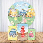 Aperturee - Aperturee Cartoon Car Path Round Happy Birthday Backdrop Kit